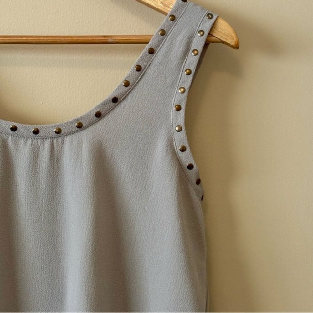 Dynamite| Stylish Taupe-Grey Embellished Light Sleeveless Tank Top Blouse Sz M